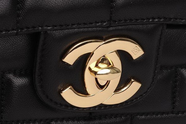 7A Replica Chanel CC Logo Lambskin Leather Flap Bags 002 Black - Click Image to Close